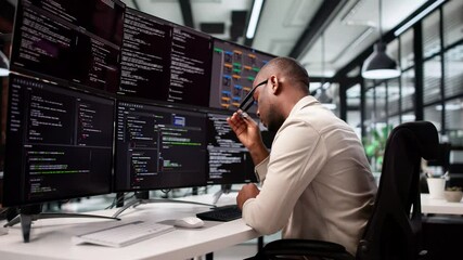 Wall Mural - unhappy sad developer programmer man in stress coding software