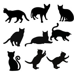 Naklejka na meble Black Cat Silhouettes Set – Hand Drawn Vector Halloween Cat Poses Collection