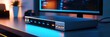 © Ahmed - Compact network storage device with glowing LED indicators and several USB ports, positioned on a contemporary workstation setup for high-speed data management.