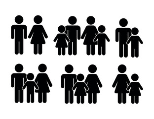 flat design family symbol icon featuring stylized parents and children figures in a clean minimal ve