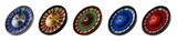 flat lay top view set of metal wood black blue red European casino roulette wheel cutout 3d element