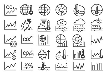 Wall Mural - line icons set representing climate change data and global warming