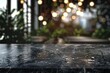 © Beras - Empty Black Marble Stone Table Top and Blurred Bokeh Cafe and Restaurant Background