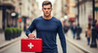 © EndlessVFX - Man carrying red first aid kit walking on busy urban street
