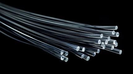 Wall Mural - a bundle of transparent plastic tubing, isolated on a black background.