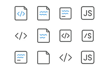 Programming icons illustrating code scripts and javascript elements