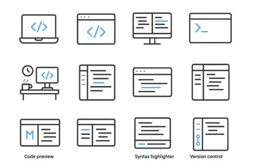 Set of coding and development icons for software interface design