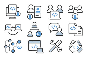 Technology icons for digital communication and web development