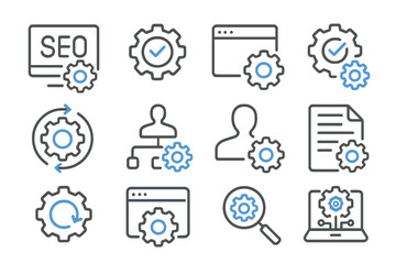 Seo and web development vector icons on a dark background