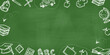 © Lilith_Saly - Blank green chalkboard with hand drawn school icons, ideal for text overlays, presentations, lesson plans, or educational banners. Vector art