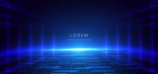 Canvas Print - scene glownig blue light with lighting effect and sparkle on dark blue background.