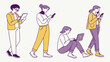 © Ritu - Young businesswoman walking with a briefcase, a girl with a suitcase, and a girl with a bag, representing people, vector art, and business illustrations