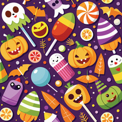 Naklejka na meble Halloween candy and pumpkin lollipop seamless pattern