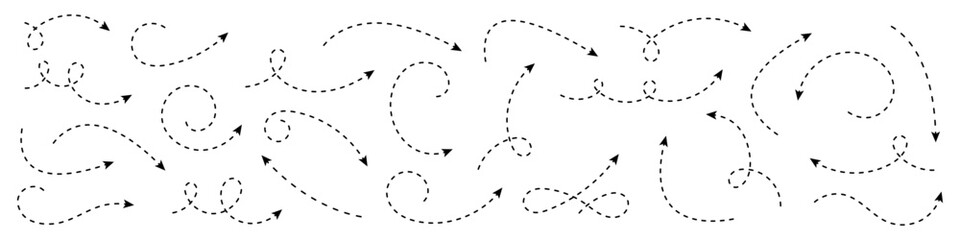 Wall Mural - Set of dashed curved arrows.