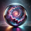 © Amirah - A metallic sphere encapsulating a cosmic nebula, with radiant light bouncing off the surface
