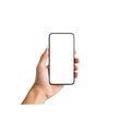 © MDMahfus - Hand holding smartphone with blank screen isolated