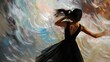 © JuanB - Abstract painting motion blur behind ballerina in black dress for contemporary dance performance concept photo