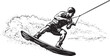 © Orion Draw - Black and white illustration of a man wakeboarding on the water