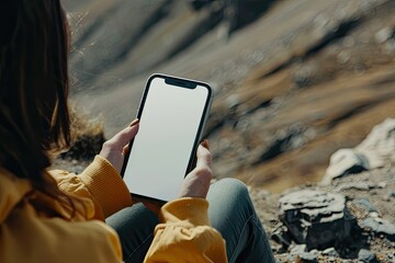 Vibrant Color Image of Woman Hand Holding a Smartphone with Blank Screen