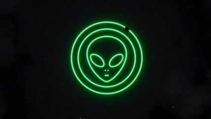Wall Mural - Neon green alien symbol on dark background