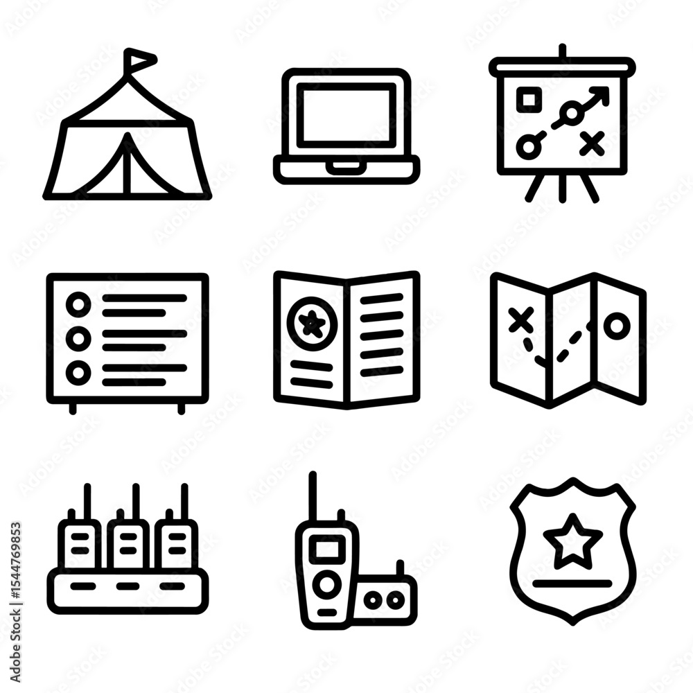 Incident Command Icons. Outline icon set of incident command center ...