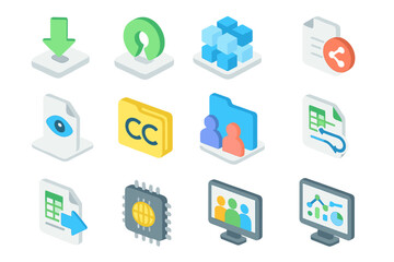 colorful technology icons illustrating digital communication concepts