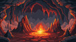 © revpy - Pixel Art Volcanic Cave Background – Lava-Filled Underground Scene in Fantasy Pixel Style