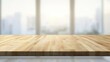 © Nutsananya - Empty Wooden Table Top Against Blurred Cityscape Background