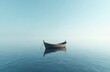 © Maryna - Small wooden fishing boat floats on calm water. Blue sky reflects in water surface. Peaceful seascape scenery evokes tranquil feeling. Nature, travel, vacation, idyll, escape concept.