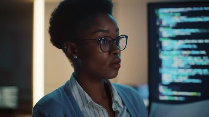 Focused coder examining software code for vulnerabilities on a screen