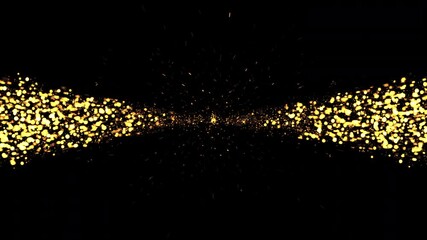 Wall Mural - Couple joggAnimation of center glow gold star particles explosion sparkming line on black background for screen project overlay. Motion movement Transition overlay, ing in the autumn morning