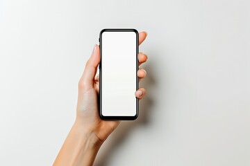 Sharp Picture of Woman Hand Holding Smart Phone with Blank Screen Isolated on White