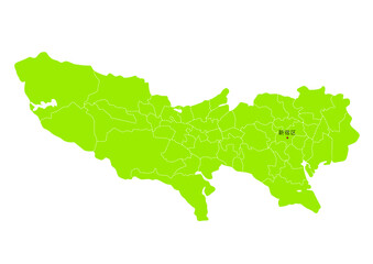 日本の東京都の行政区分付き地図
