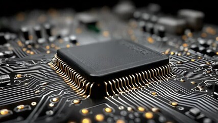 Wall Mural - microchip close-up: golden pins and circuit board technology in high detail