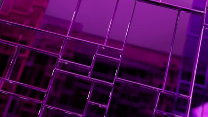 Wall Mural - Smooth purple glass rectangles of different sizes reflect light and each other as they rotate slowly, creating an abstract and mesmerizing visual