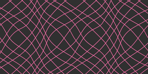 Checkered irregular seamless pattern. Wavy lines background in groovy hand drawn style. Fashion textile print and poster design.