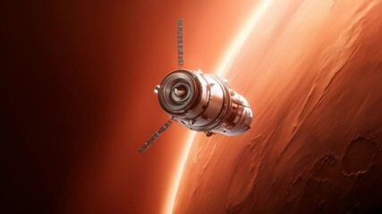 Wall Mural - spacecraft hovering near rocky planet surface with dramatic lighting and textured landscape. detaile