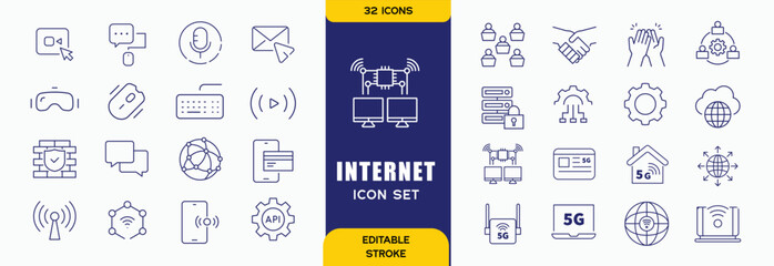 internet technology outline icons set. the collection includes business and development, programming