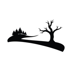 Wall Mural - Nature illustration of a tree silhouette with birds on branches, a seasonal vector design