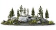 © Maksim - Transparent background png file featuring an isolated cutout of a spruce forest with rocks