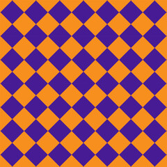 Wall Mural - Seamless pattern for Halloween.Colorful check repeat pattern in orange and purple.Geometric squares vector graphic abstract background.