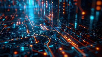 Floating digital symbols over circuit background stock photo --ar 16:9 --raw --v 6 Job ID: aa120a05-a6a4-41dd-92b5-f24813f03807