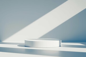 Abstract white stand for product presentation on white background, empty room with podium shadows