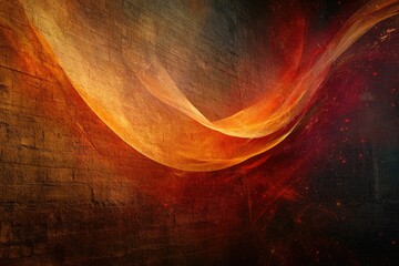 Wall Mural - abstract fiery orange wave flowing over a textured dark brick wall background, creating a dramatic a