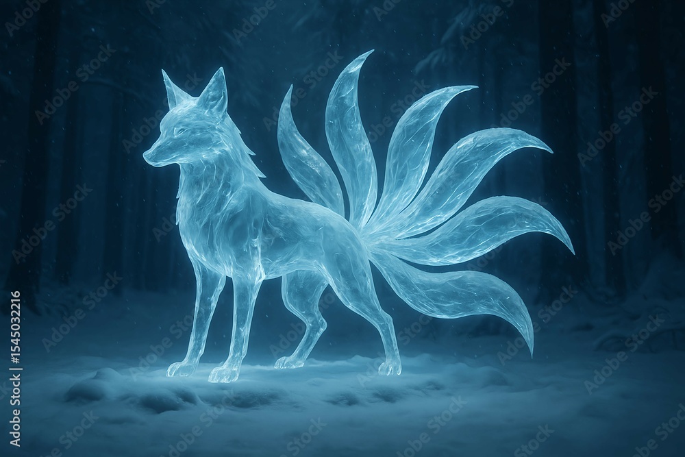 氷の九尾狐｜Frozen Nine-Tailed Fox Stock Illustration | Adobe Stock