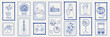 © Huma Fida - Hand drawn Italy postcard stamps. Italian travel elements. Vector doodle sketch illustration. Retro Italy sea vacation