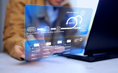 developer is working on laptop to devops software development it operation work with agile developme