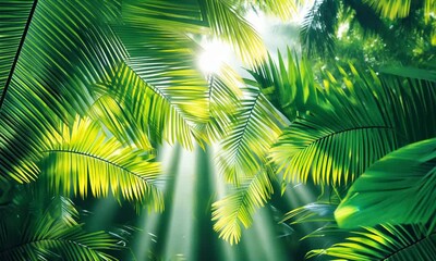 Wall Mural - Sunlight filtering through tropical foliage