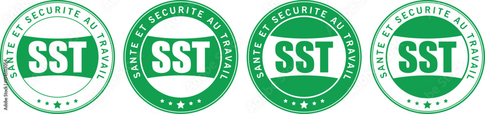 green sst sante et securite au travail round stamp icons in vector ...