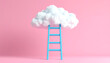 © Pastel - A blue ladder leads to a fluffy white cloud against a soft pink background, creating a whimsical and imaginative scene